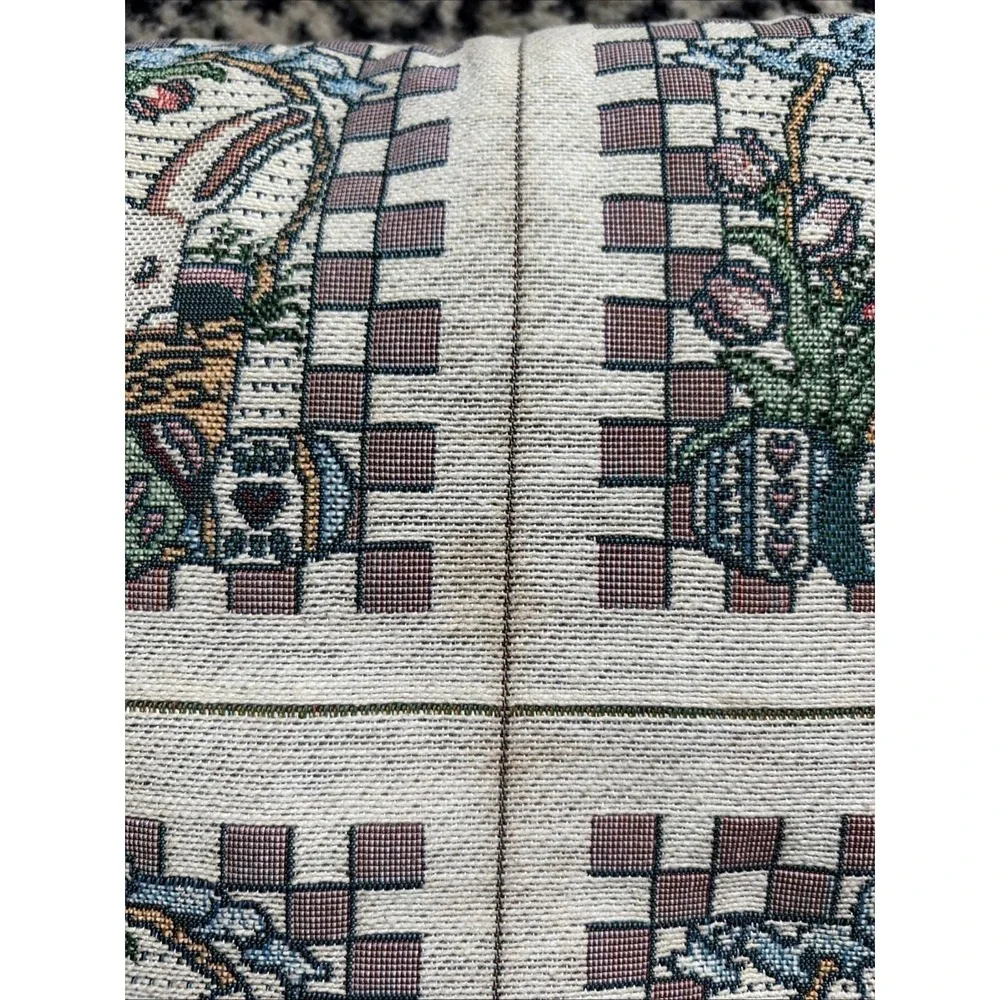 VTG Needlepoint Tapestry Four Window Bunny Easter Pillow, 11.5x11.5